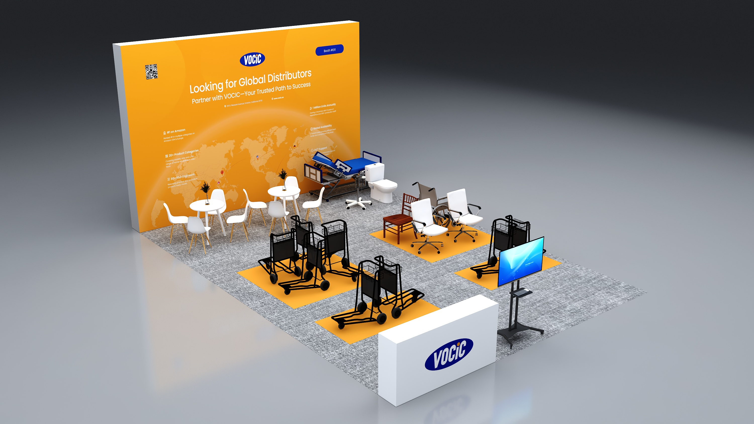 VOCIC medical mobility booth design rendering for FIME